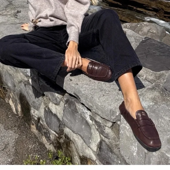 Miu Miu Rouched back Nappa Leather Brown Loafers - Picture 6 of 16